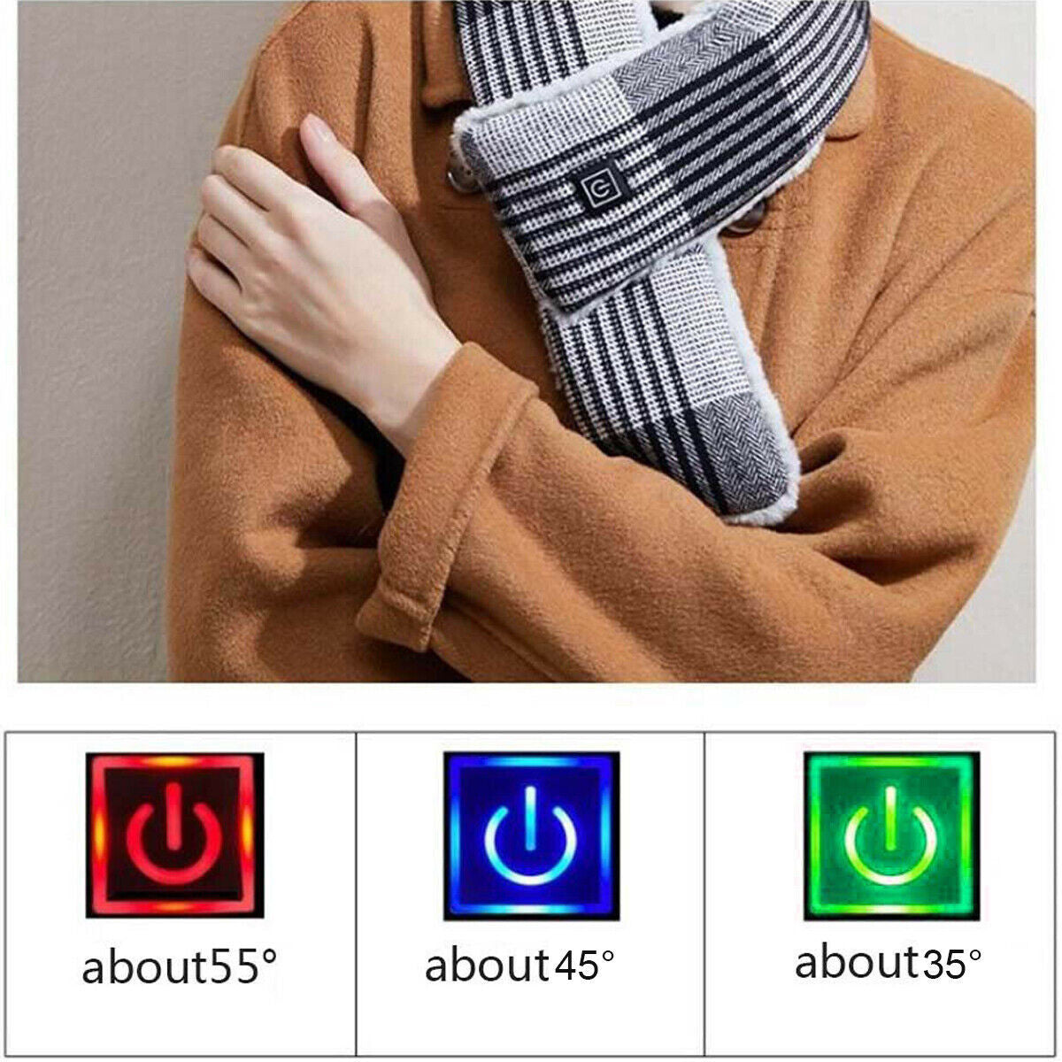 Electric Heated Scarf Winter Neck Warmer Shawl Washable Unisex Scarf With 3 Mode