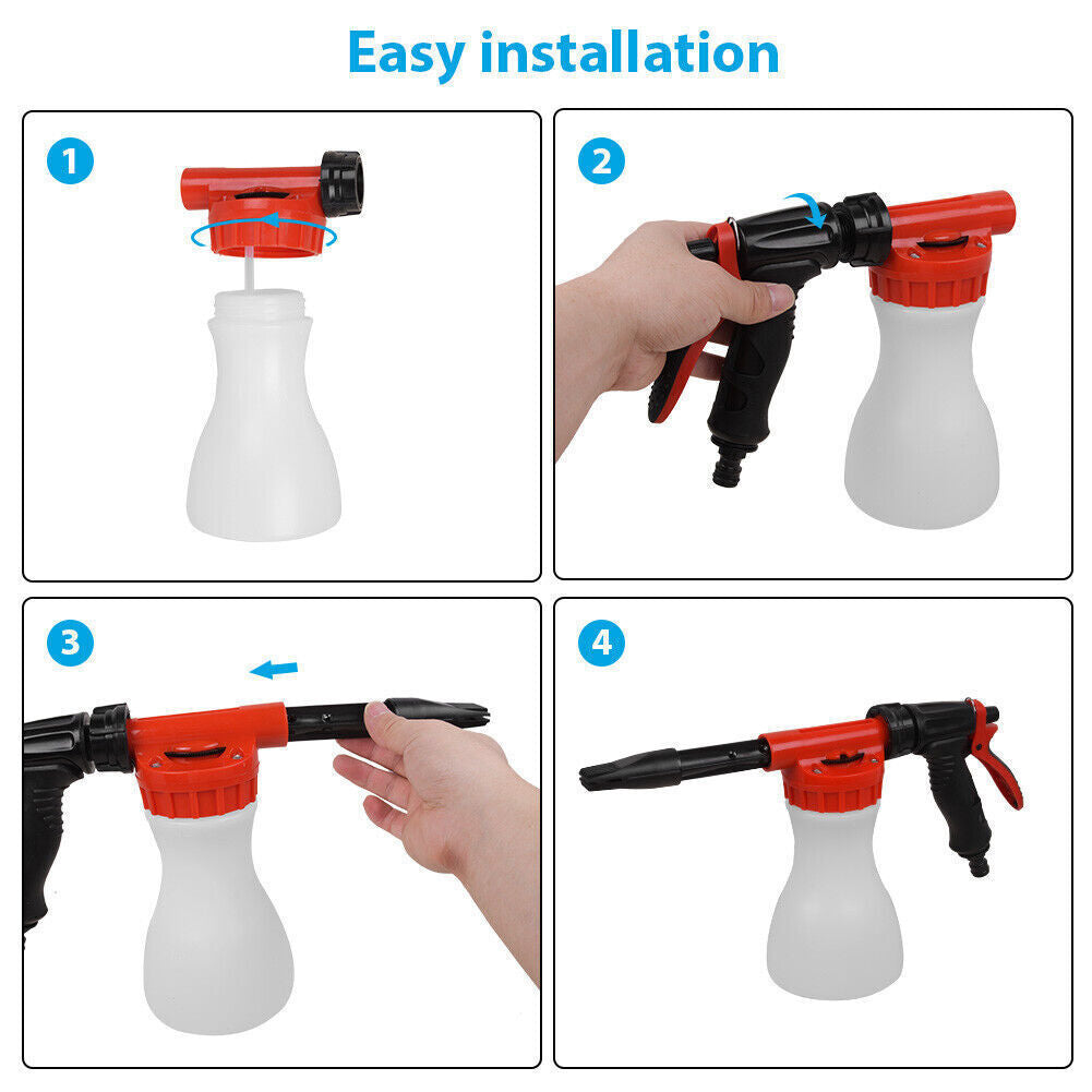 Snow Foam Car Wash Spray Gun Lance Uses Hose Pipe Sprayer 900ML Handheld Bottle